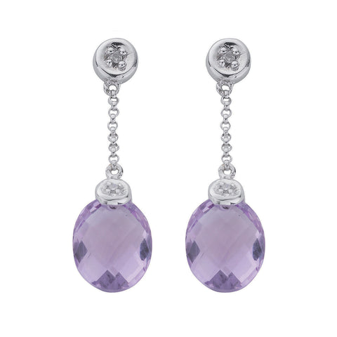 9ct White Gold 0.04ct Diamond & 4.66ct Amethyst Drop Earrings
