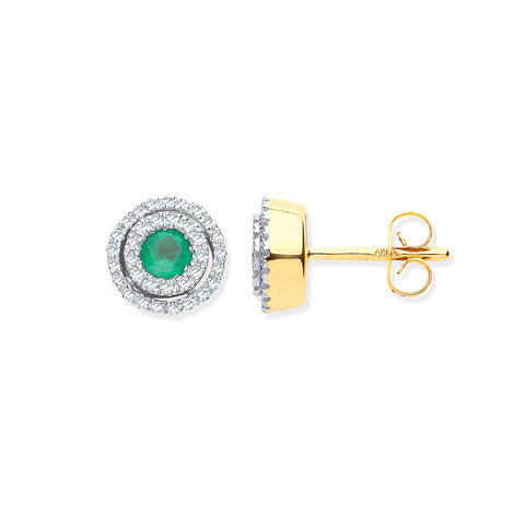 9ct Double Halo 0.25ct Diamond & 0.40ct Emerald Stud Earrings