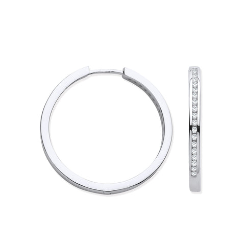 9ct White Gold Channel Set 0.27ctw Diamonds Hoops