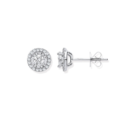 18ct White Gold Halo 0.47ctw Diamond Stud Earrings