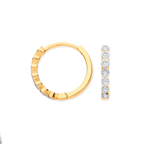 9ct Yellow Gold Round 0.10ctw Diamond Hoops