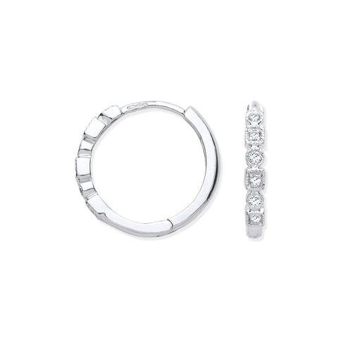 9ct White Gold Round 0.10ctw Diamond Hoops
