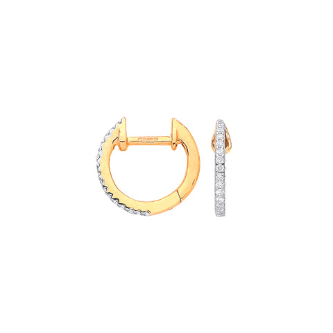 9ct Yellow Gold 0.10ct 12mm Diamond Hoop Earrings