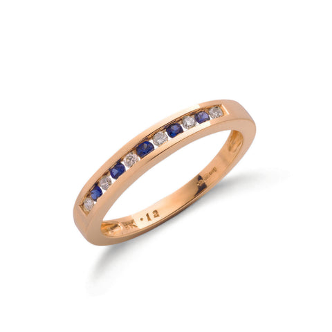 9ct Yellow Gold 0.12ct H/SI Diamond & 0.16ct Blue Sapphire Eternity Ring