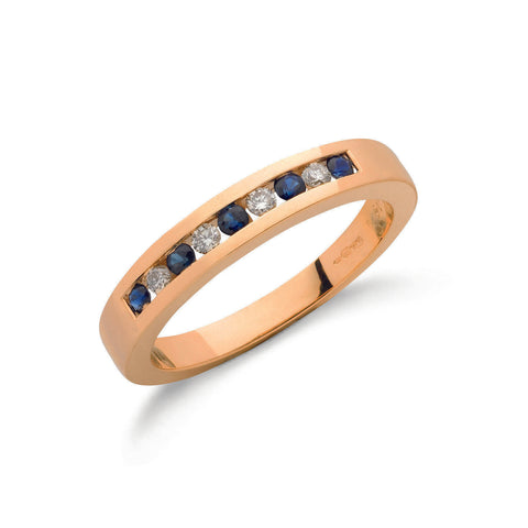 9ct Yellow Gold 0.14ct Diamond & 0.31ct Blue Sapphire Eternity Ring