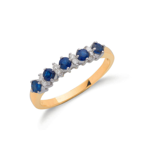 9ct Yellow Gold 0.12ct Diamond & 0.65ct Blue Sapphire Eternity Ring