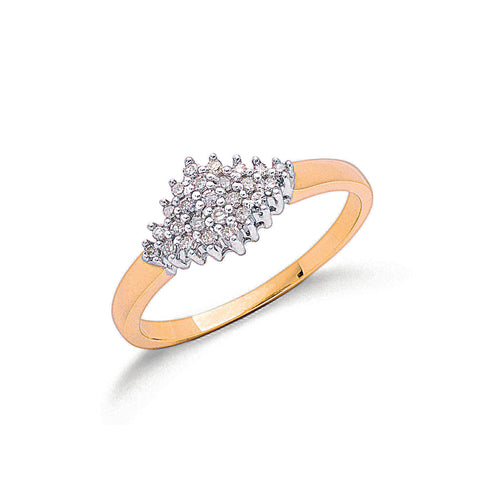 9ct Yellow Gold 0.16ctw H/SI Diamond Cluster Ring