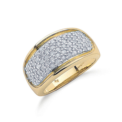 9ct Yellow Gold 1.00ctw H/SI Diamond Bombay Ring