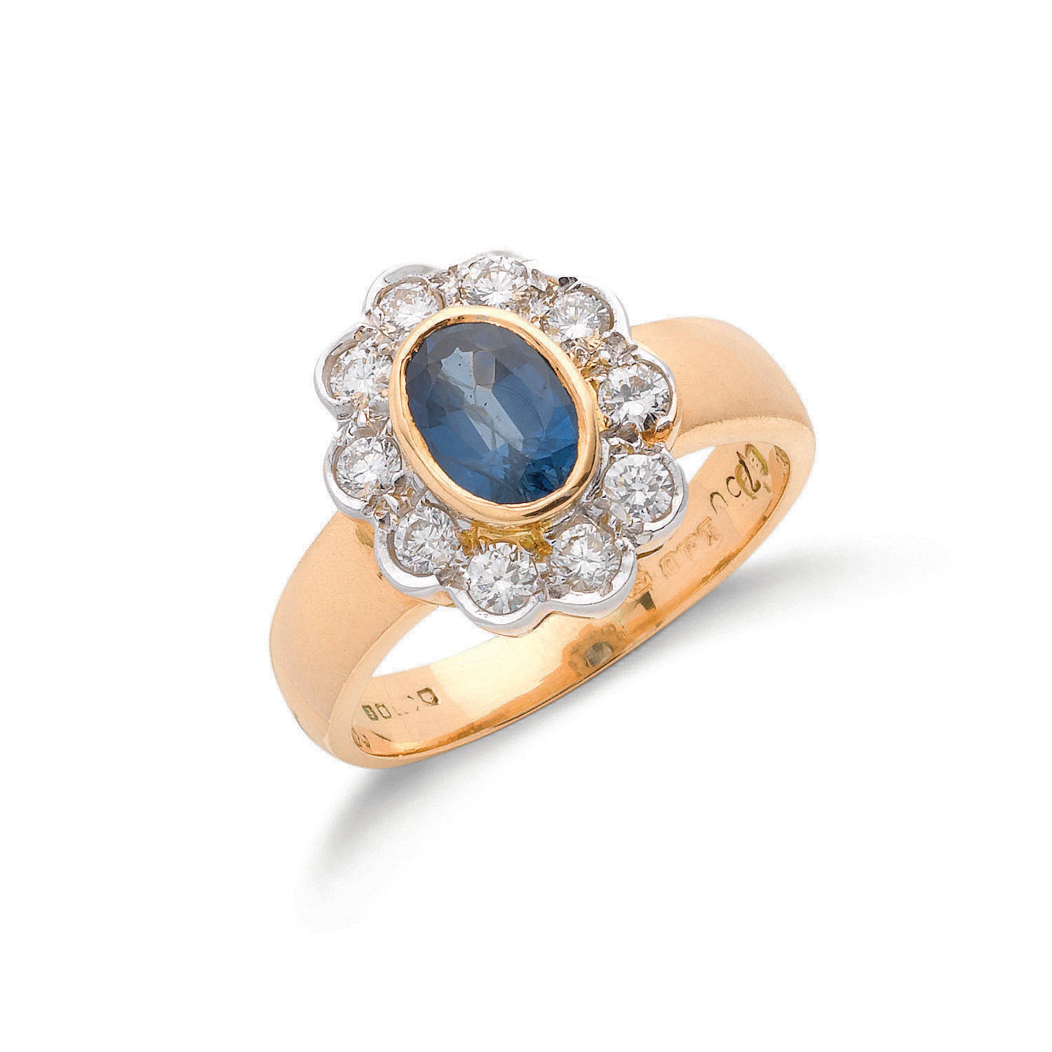 18ct Yellow Gold 0.40ct Diamond & 0.80ct Blue Sapphire Cluster Ring