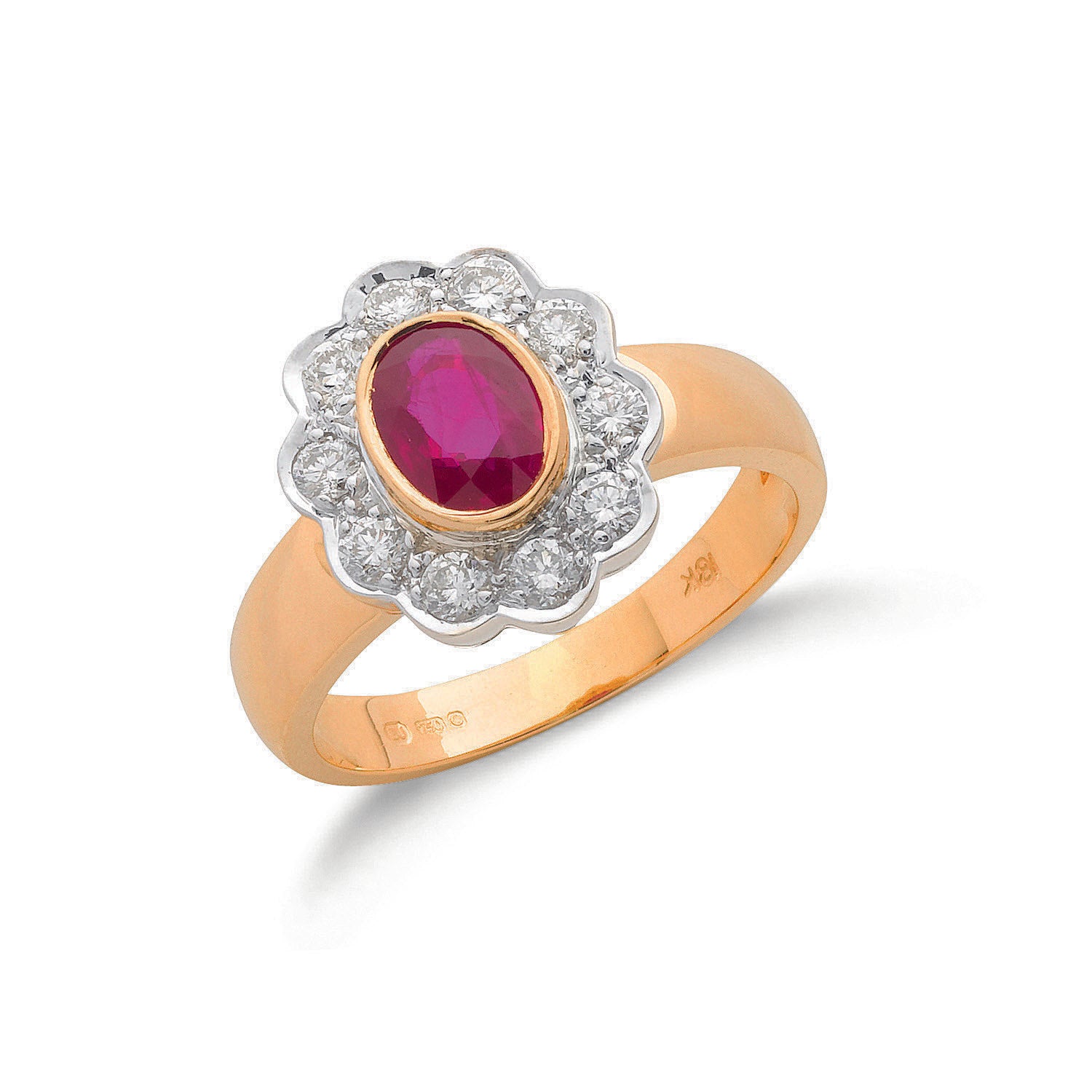 18ct Yellow Gold 0.36ct Diamond & Ruby Cluster Ring