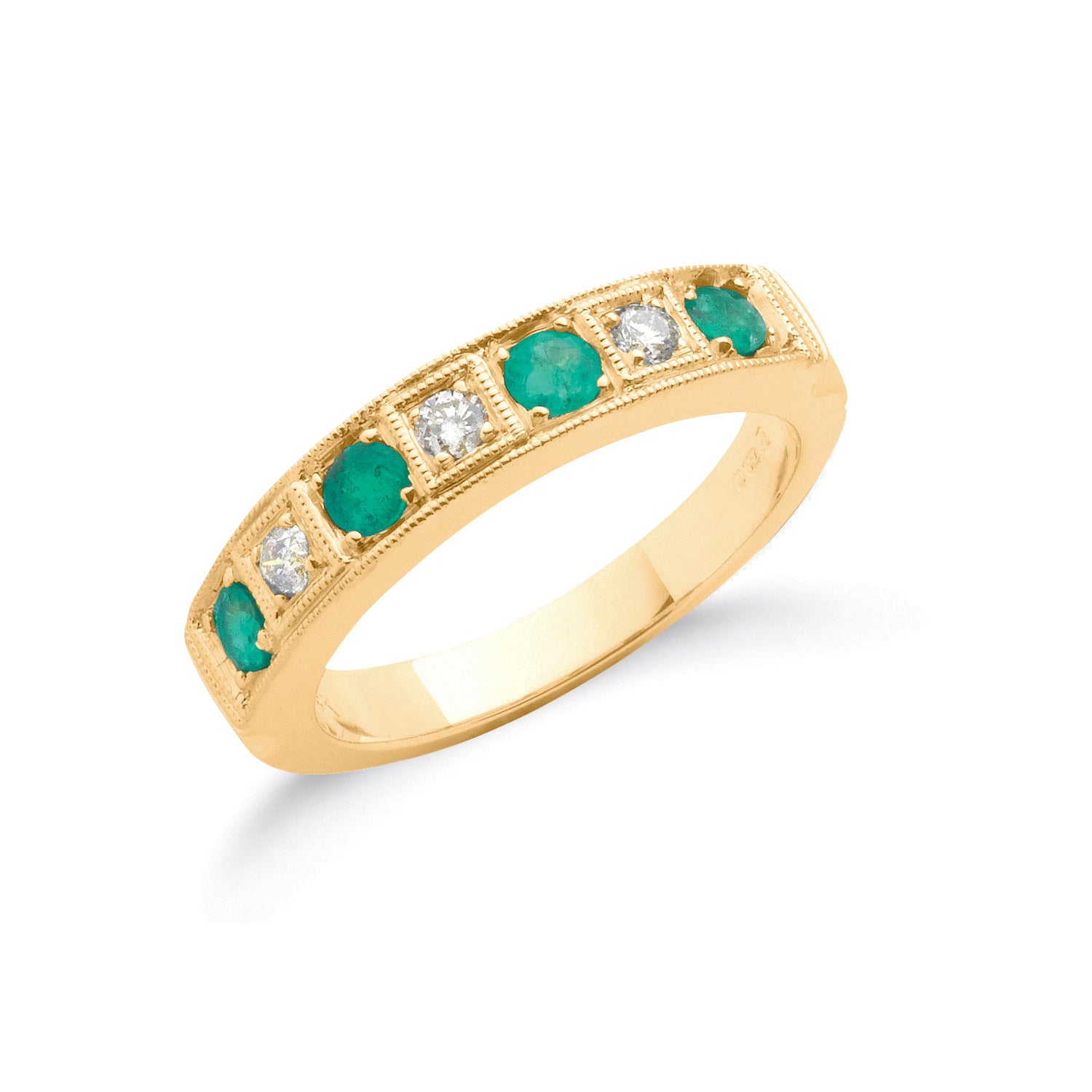 18ct Yellow Gold 0.10ct Diamond & 0.50ct Emerald Eternity Ring