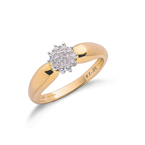 9ct Yellow Gold 0.13ctw H/SI Diamond Cluster Ring