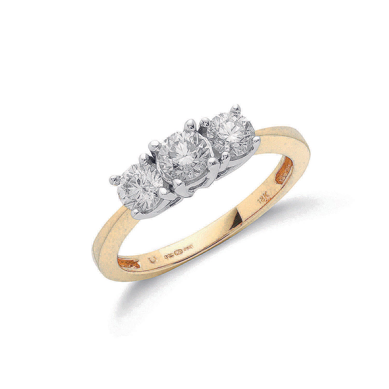 18ct Yellow Gold 1.00ct Diamond Trilogy Ring