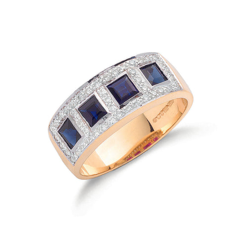 9ct Yellow Gold 0.22ct Diamond & 0.60-1.00ct Blue Sapphire Eternity Ring