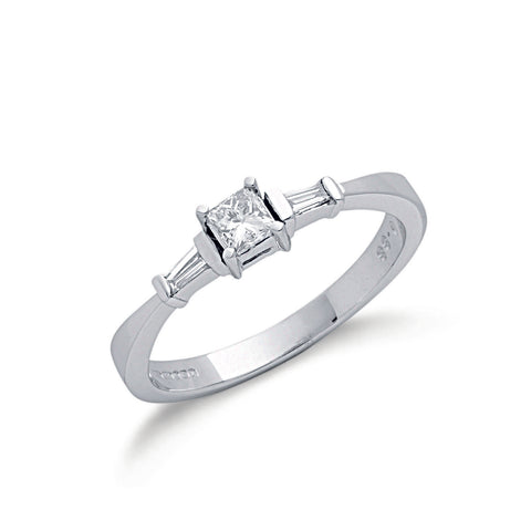 9ct White Gold 0.33ct Princess Cut & Baguette Diamond Engagement Ring