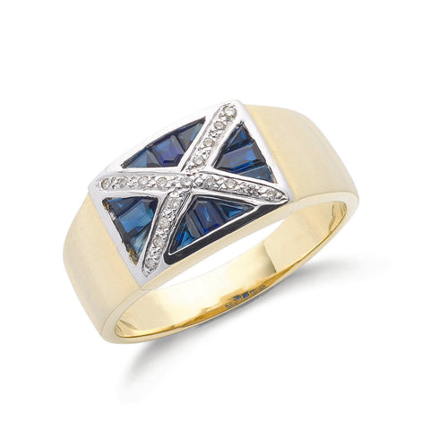 9ct Yellow Gold 0.11ct Diamond & 0.79ct Blue Sapphire Scotland Ring