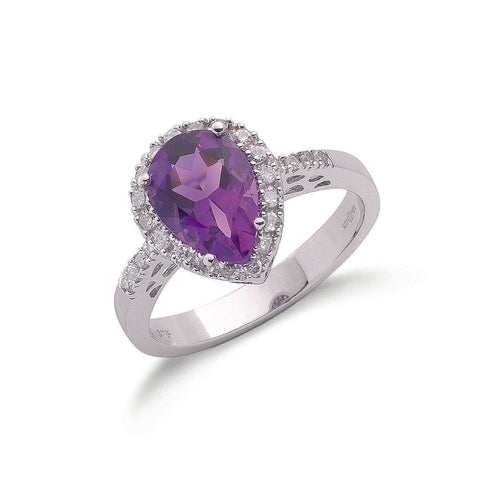 9ct White Gold 0.18ct H/SI Diamond & 1.60ct Amethyst Ring