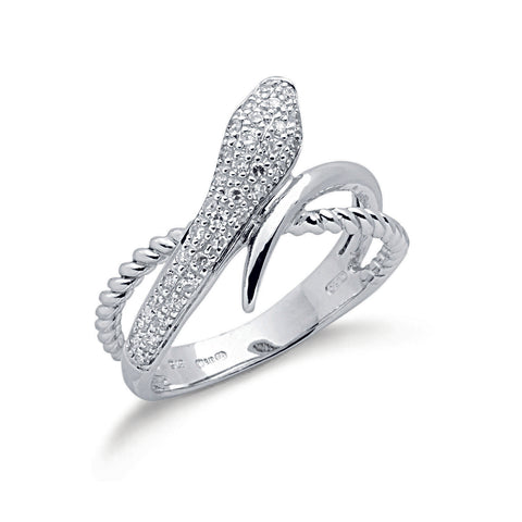 9ct White Gold 0.15ct H/SI Diamond Snake Ring