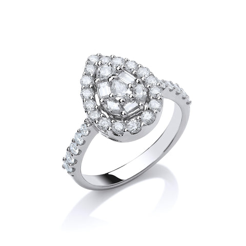 18ct White Gold 1.00ct H/SI Pear Shaped Diamond Ring