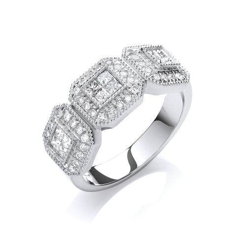 18ct White Gold 0.70ct Diamond Dress Ring SIZE L