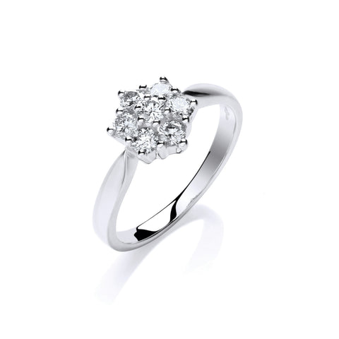 9ct White Gold 0.50ctw Diamond Flower / Cluster Ring