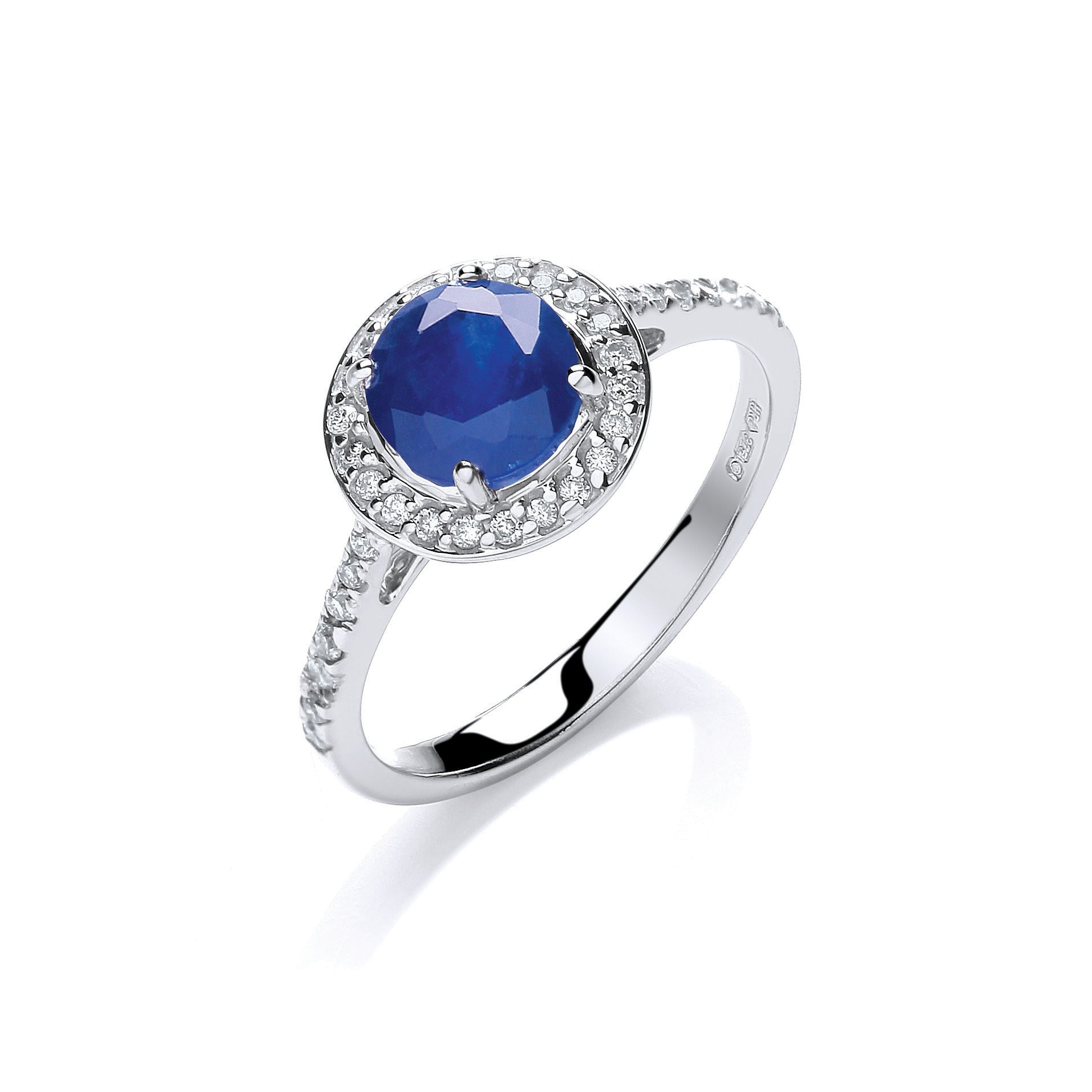 9ct White Gold 0.20ct Diamond, 0.65ct Sapphire Ring