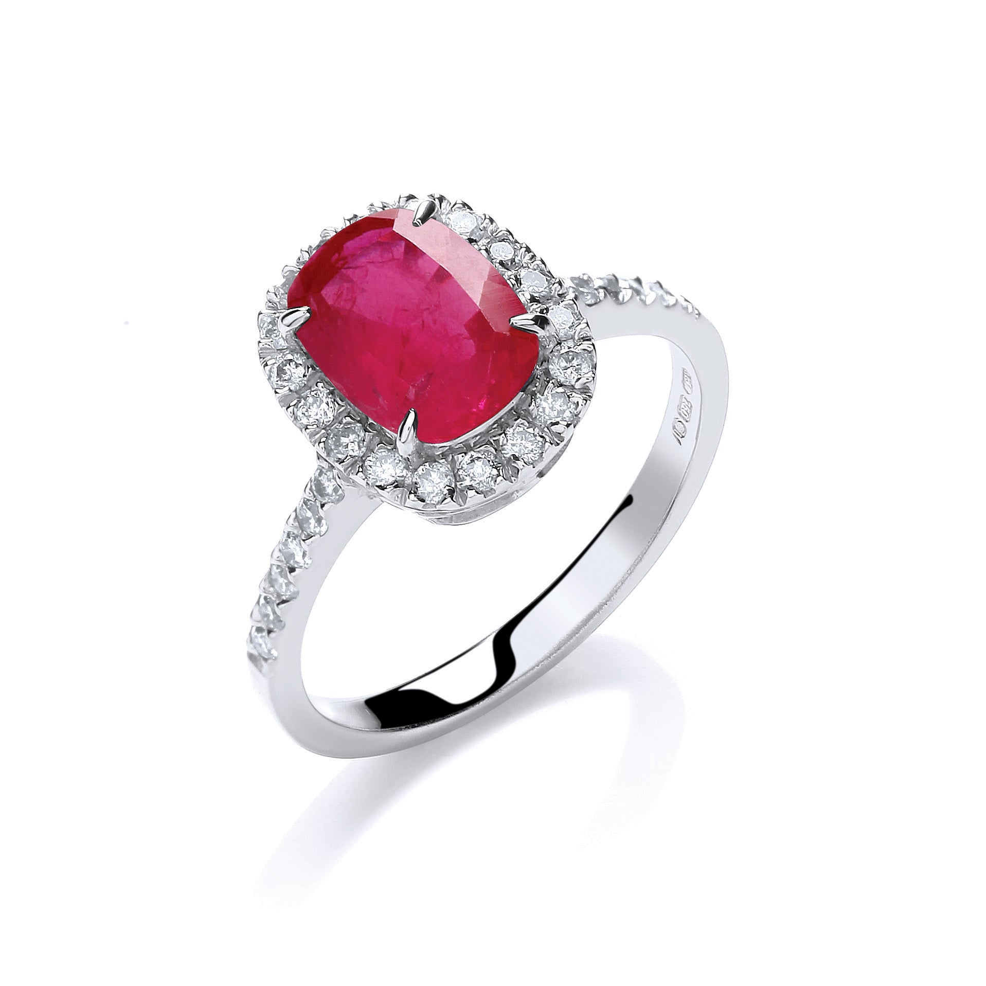 18ct White Gold 0.25ct Diamond, Cushion 1.90ct Ruby Ring
