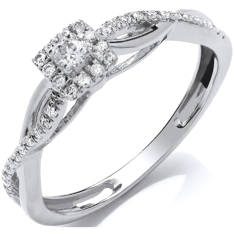 9ct White Gold 0.20ct H/SI Diamond Solltaire with Twisted Band Ring