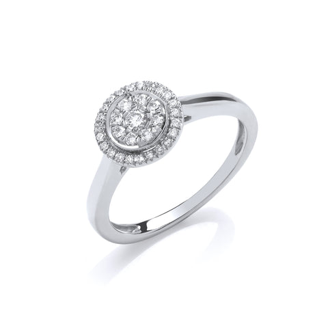 9ct White Gold Round Pave 0.25ct Diamond Cluster Ring