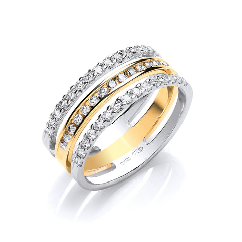 18ct Yellow & White Gold Three Band 0.50ct Diamond Eternity Ring