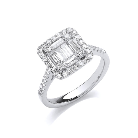 18ct White Gold 1.00ct Square Halo Style Ring