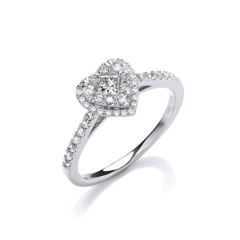 18ct White Gold Heart Shaped 0.50ctw Diamond Dress Ring