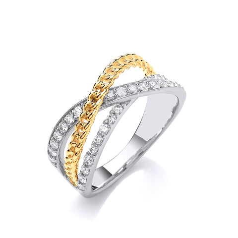 9ct White & Yellow Gold Cross Over 0.50ctw Diamond Ring