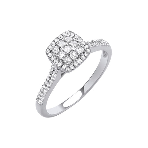 18ct White Gold G/SI Square Halo Style 0.50ct Diamond Ring