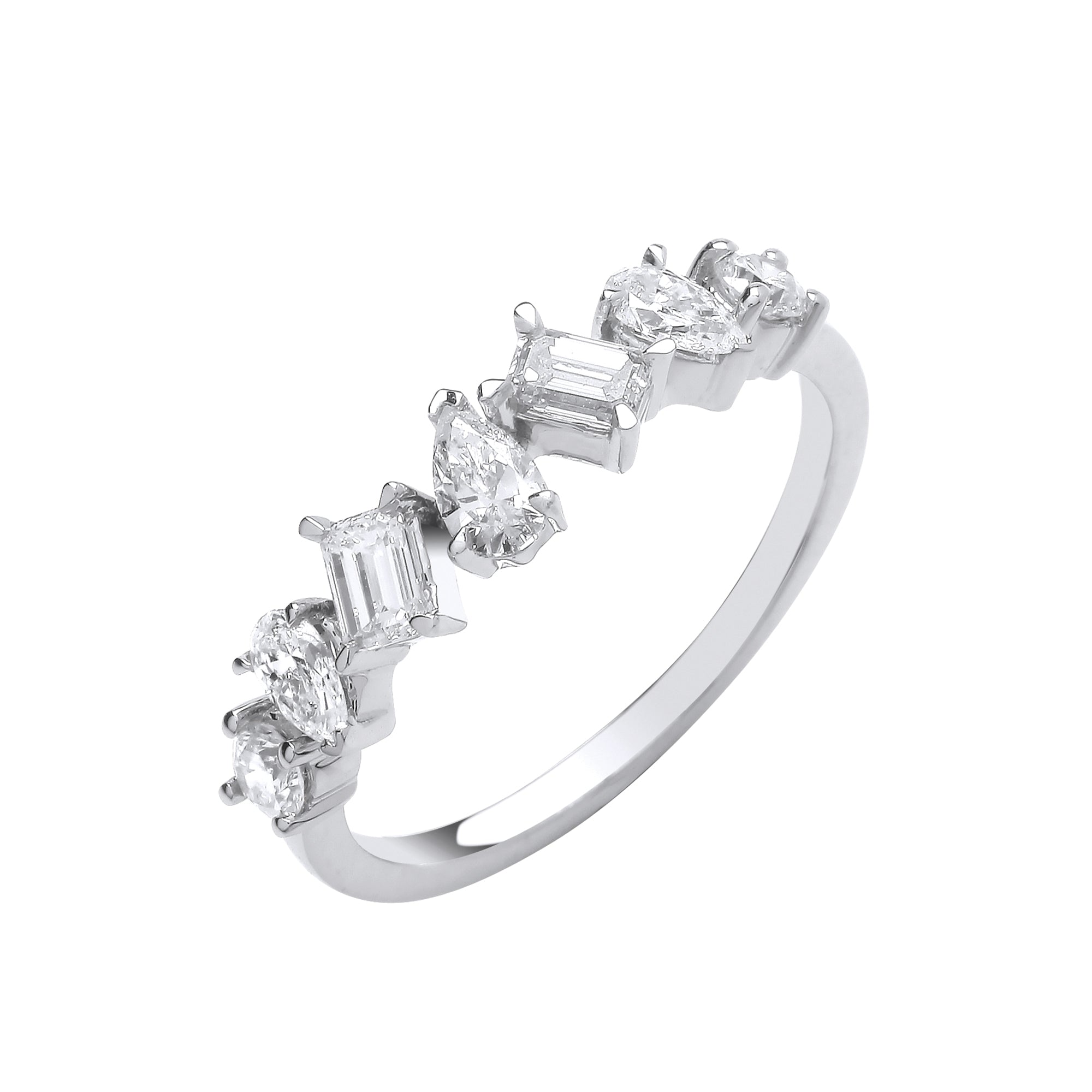 18ct White Gold 0.81ct Baguette, Pear & Round Cut Fancy Eternity diamond ring