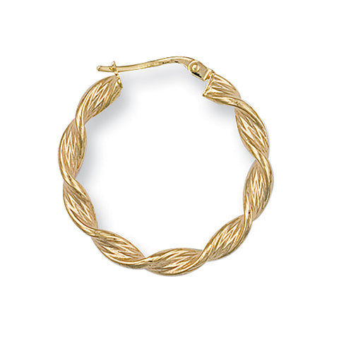 9ct Yellow Gold 26.5mm Twisted Hoop Earrings