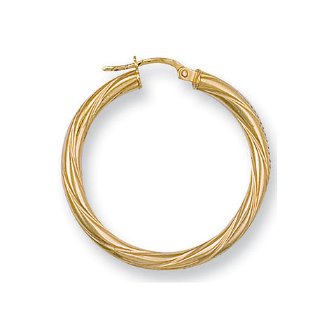 9ct Yellow Gold 30.6mm Twisted Hoop Earrings