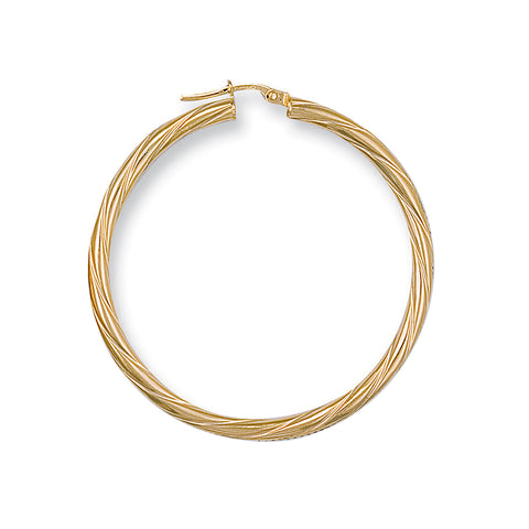 9ct Yellow Gold 46mm Twisted Hoop Earrings