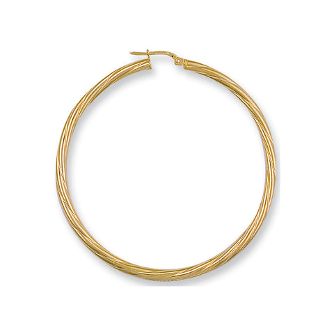 9ct Yellow Gold 54mm Twisted Hoop Earrings