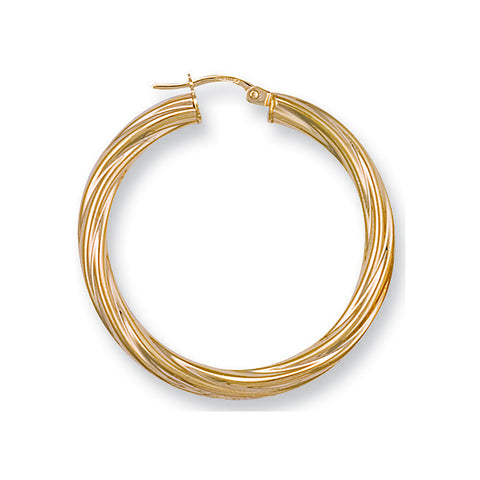 9ct Yellow Gold 37mm Twisted Hoop Earrings
