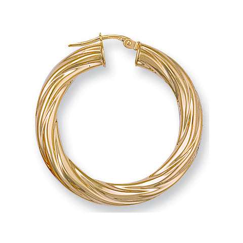 9ct Yellow Gold 33.7mm Twisted Hoop Earrings