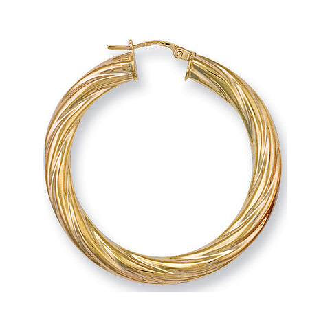 9ct Yellow Gold 39mm Twisted Hoop Earrings
