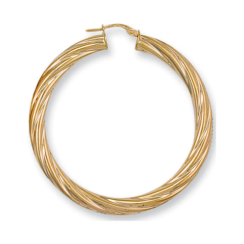 9ct Yellow Gold 49mm Twisted Hoop Earrings