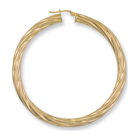 9ct Yellow Gold 59mm Twisted Hoop Earrings