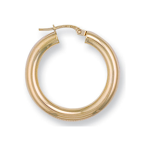 9ct Yellow Gold 28mm Round Tube Hoop Earrings