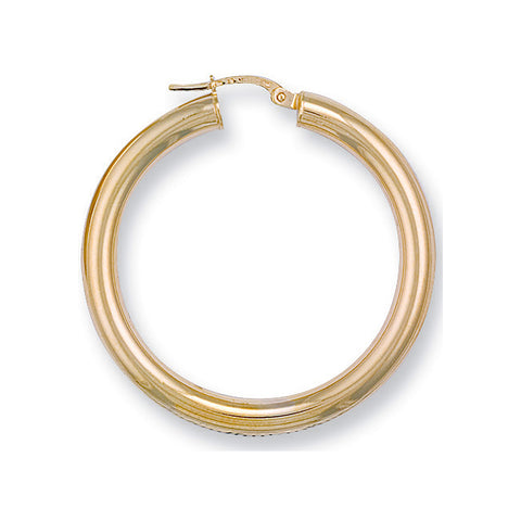 9ct Yellow Gold 38mm Round Tube Hoop Earrings