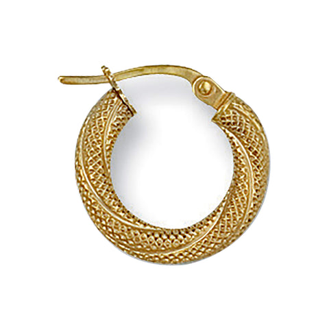 9ct Yellow Gold 15.8mm Frosted Twisted Hoop Earrings