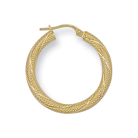 9ct Yellow Gold 25mm Frosted Twisted Hoop Earrings