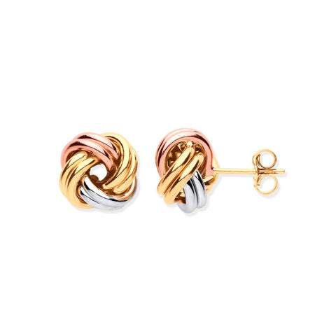 9ct White, Yellow & Rose Gold Knot Studs