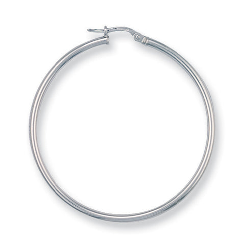 9ct White Gold 46mm Round Tube Hoop Earrings